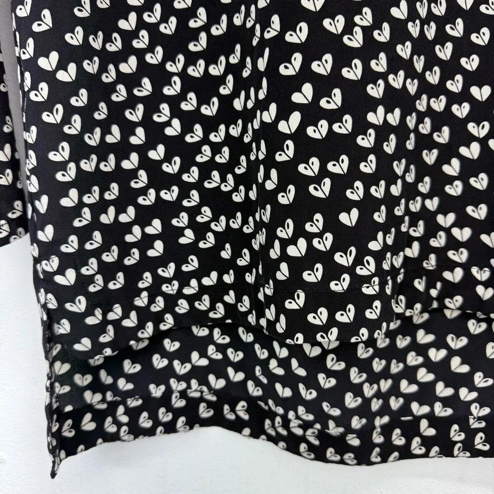 Maeve Anthropologie Sz Small Women’s Black White Linosa Heart Print Silk Blouse